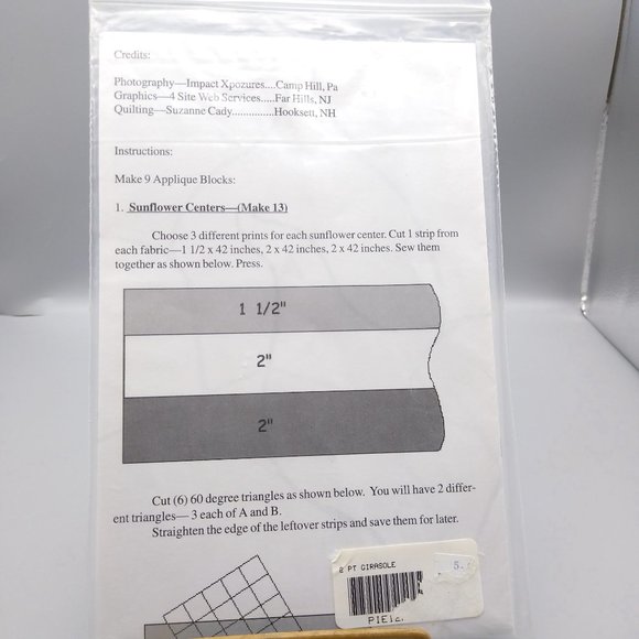 UNCUT Vintage Quilt Sewing Patterns, Girasole, Pie in the Sky 2001 - Picture 3 of 3